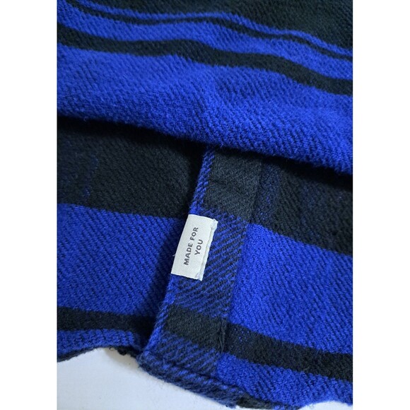American Eagle Flannel Hoodie Mens Medium Blue Black Plaid Heavyweight Vintage - Picture 4 of 10